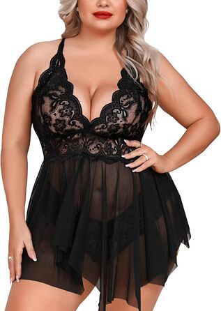 Боді з мереживом Aranmei для жінок великих розмірів, чорний, 4XL - сексуальна нічна сорочка, babydoll, відкритий крій