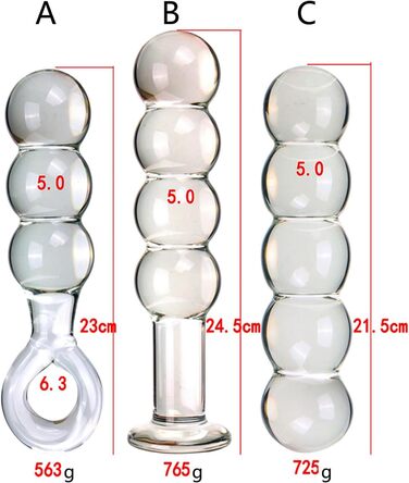 Скляний дилдо ZDJBFA 50 мм, 3 перлини: анальні кульки, масаж простати, стимуляція G-точки, для жінок