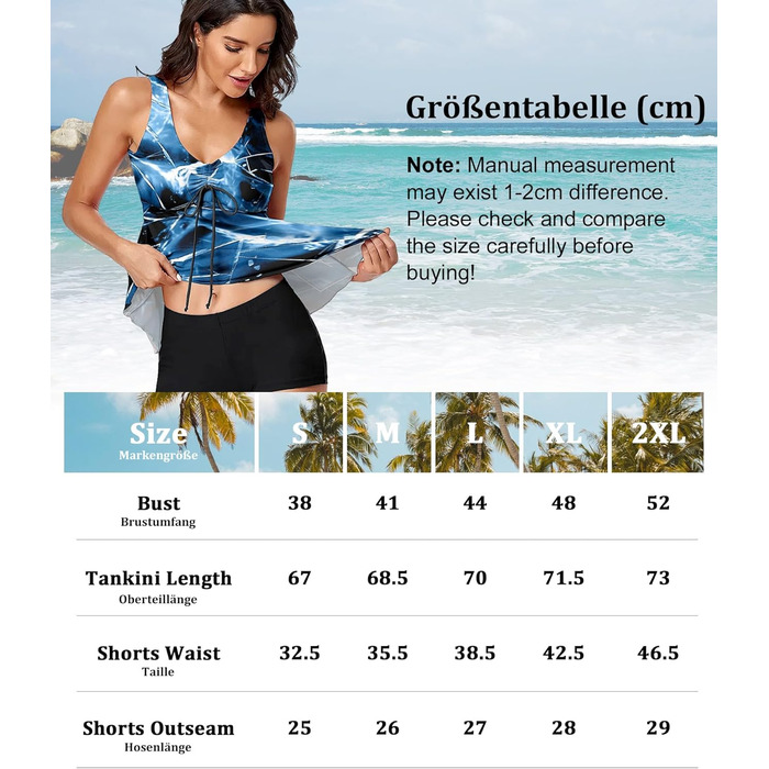 Танкіні жіночий купальник з високою талією, шорти, push-up, блакитний, XL