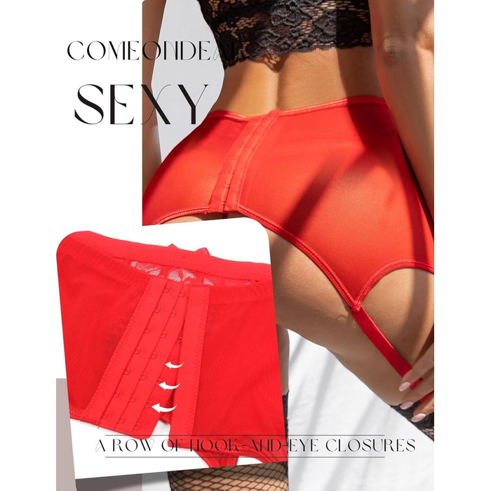 Жіночий широкий пояс-петля з 6 тримачами, мереживний стрінги, великі розміри, висока талія, регульовані гетри, червоний комплект спідньої білизни