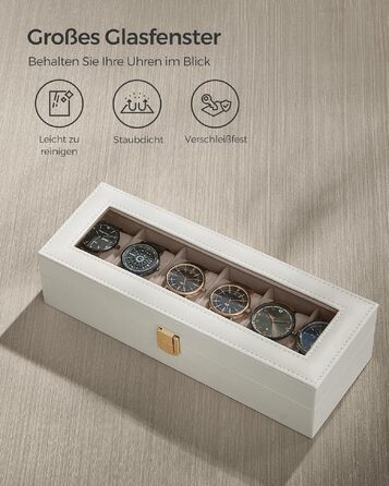 Бокс для годинників SONGMICS на 6 відділень з кришкою зі скла та знімними подушками, PU-шкіра, чорний (JWB06BK)