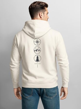 Чоловічий худі Neverless з принтом на спині Nature Symbole (компас, гори, дерево), Urban-grey, розмір XL