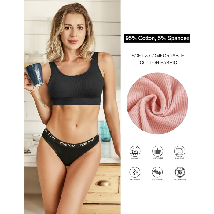 10 шт. бавовняних трусиків FINETOO для жінок: дихаюча спортивна білизна, м'які та сексуальні трусики, ремені для спорту, бікіні, S-XL