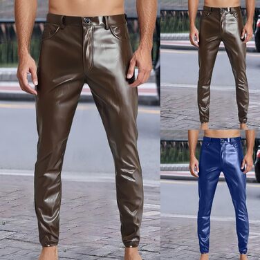 Штани-легінси для чоловіків з еластичної шкірозамінника Wetlook, Slim fit, для мотоциклів, клубів, вечірок, коричневі, розмір 36