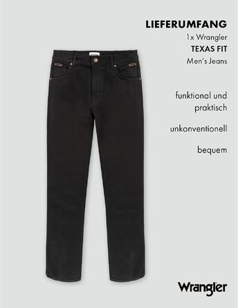 Чоловічі джинси Wrangler Texas Stretch W121XU13M завужені (Tapered), колір Black Overdye, розмір 44W/30L