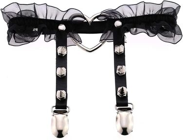 Жіночі шкіряні гетри на стегна з регулюванням, гетри на ногу у формі серця з кліпсами, панк-готичні гетри для панчіх-високих, 2 шт. чорні, 2 шт. з білим мереживом