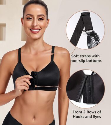 Леморосі: Безшовний бюстгальтер без кісточок, мультивей, на спинку, з можливістю застібання спереду, великі розміри, надійний, повний об'єм, комфортний, класичний бралетт для повсякденного носіння (80E, чорний)