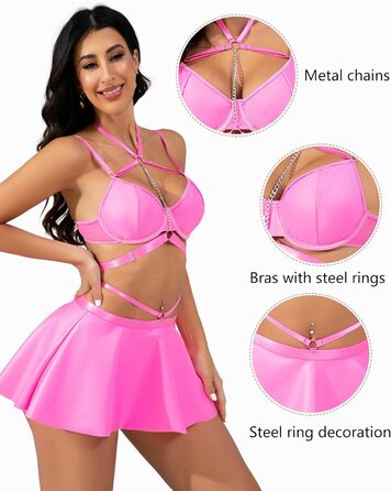 Костюм Evelife Daen: Сукня з еластичної шкіри, бюстгальтер Push Up, сет для вечірок та клубів (Рожевий, M)