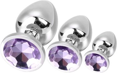 Набір анальних пробок Klein Medium Groß Metall Buttplug з кристалами та діамантом (фіолетовий)