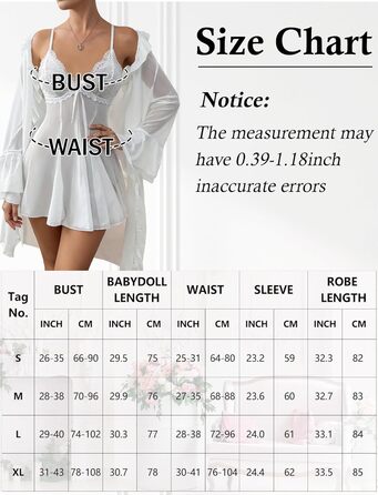 Жіночий комплект нижньої білизни AIEOE: мереживний халат-комбінезон з babydoll та нічна сорочка (білий, L)