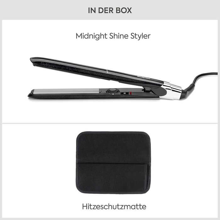 Випрямляч для волосся BaByliss Midnight Shine ST590E з титано-керамічними пластинами, 13 рівнів температури (170–235°C), подовжені пластини, ефект анти-фриз, чорний
