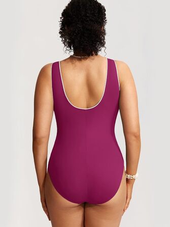 DELIMIRA Купальник жіночий великих розмірів з V-подібним вирізом, з м'якими вставками, суцільний, Bademode (38, Маджента-фіолетовий)