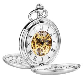 Чоловічий кишеньковий годинник ShoppeWatch з ланцюжком, механічний з ручним заводом, вінтажний стиль стімпанк 1920-х років, сріблястий