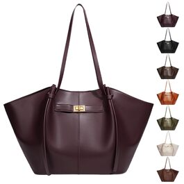Жіноча сумка-шопер Tote Bag великого розміру, шкіряна сумка на плече з від’ємним ременем, вінтажна сумка для роботи, покупок та подорожей, винно-червона