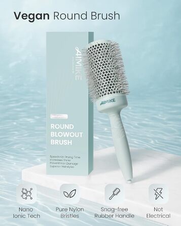 Кругла щітка для волосся AIMIKE NaturaVol 43 мм для об'єму та гладкості, брашинг для фену для середнього волосся та створення хвиль (Шавлія, діаметр основи 54 мм)