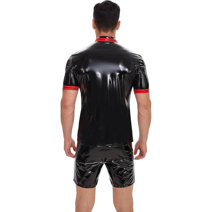 Чоловіча сорочка SDGHH-8MMDM з еластичної шкіри, чорна, XL. Сорочка з короткими рукавами, для клубів та відпочинку, облягаючий крій.