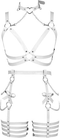 Жіночий шкіряний боді з ланцюжком BANSSGOTH, комплект стрінги, мереживо, для танців та свят (білий)