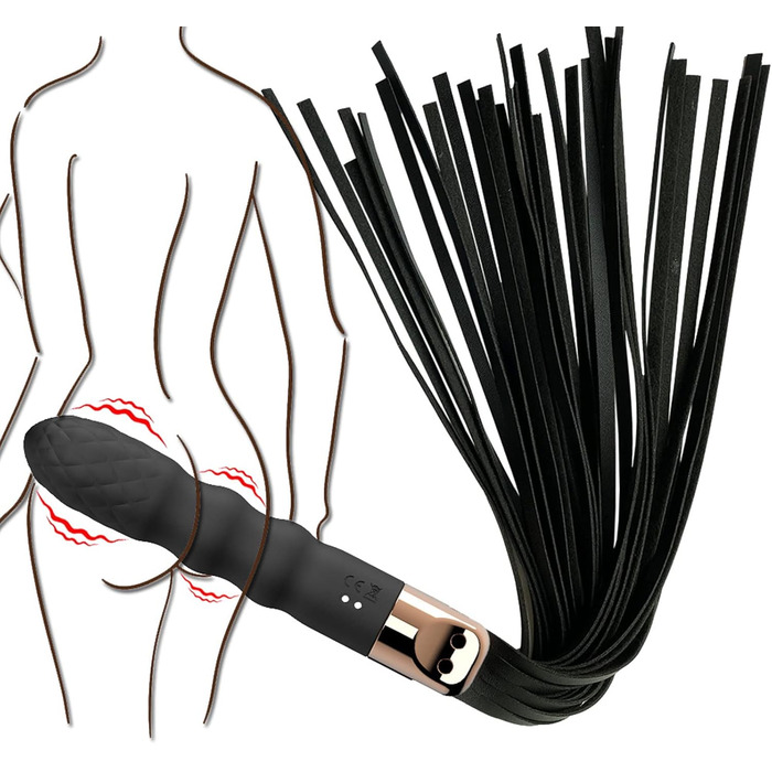 Вібратор та батіг з шкіри, флогер, 2-в-1 для еротичних ігор SM, рольових ігор та бондіджу. 10 режимів вібрації, секс-іграшки для жінок та пар
