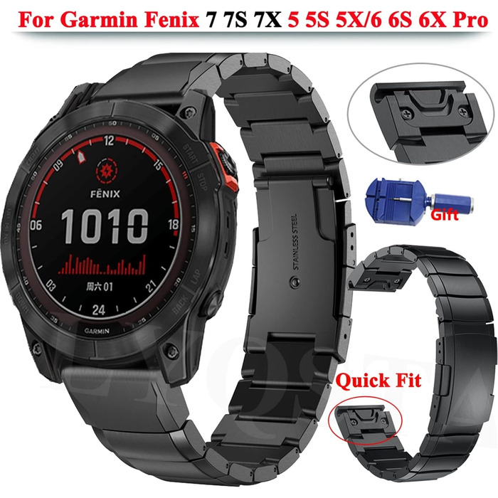 Сталевий металевий ремінець для Garmin Fenix 7, 7S, 7X, 6X, 6 Pro, 5X, 5, 3HR, Epix — 22мм, Easyfit, колір агат