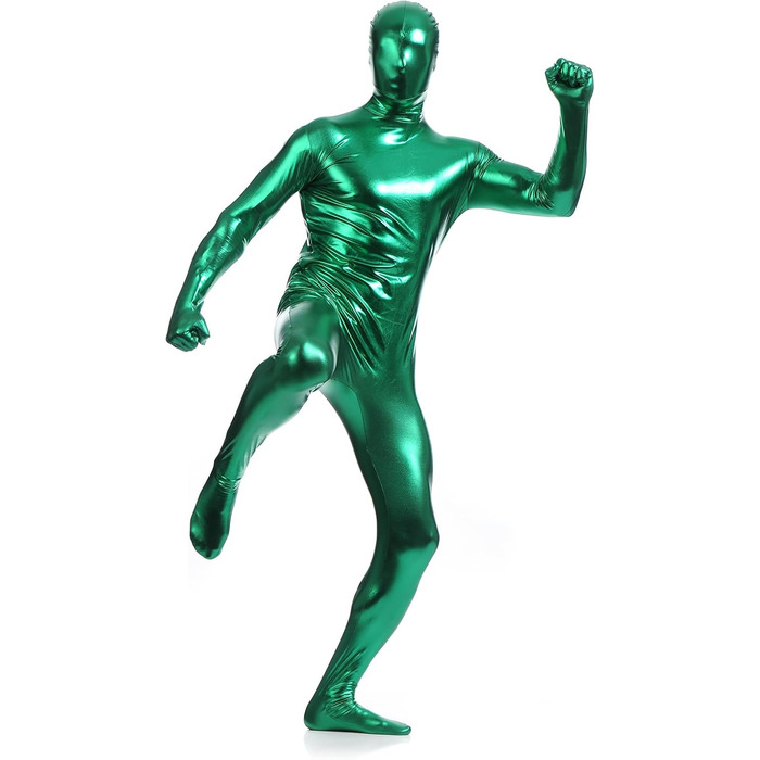 Боді для чоловіків LEEMQCYA, блискучий, металік, Wetlook, з довгим рукавом, костюм для танців з масковою обробкою, лаковий шкіряний комбінезон (3XL/195-200cm, Зелений 2)