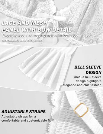 Жіночий комплект нижньої білизни AIEOE: мереживний халат-комбінезон з babydoll та нічна сорочка (білий, L)