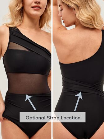 Купальник CUPSHE одноплечий з прозорою сіткою, драпірування, контроль живота, асиметричний, чорний