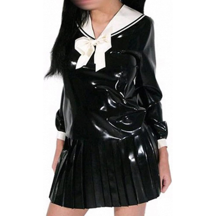 Костюм шкільної форми з латексу YZPNBW: міні-спідниця, ролеві ігри, чорно-білий комплект для дорослих