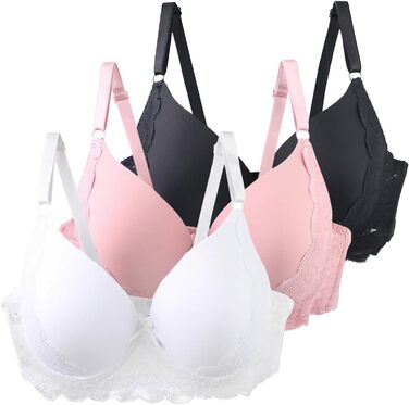 3 шт. комплект бюстгальтерів CCX без кісточок великі розміри Push-Up мереживний бюстгальтер з регульованими бретелями, дихаючий, комфортний, для повсякденного носіння та відпочинку (#A 3 шт. (білий+рожевий+чорний), 115C)