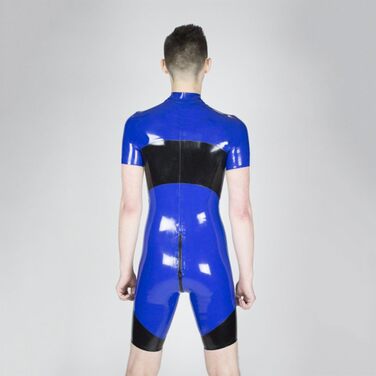 Латексний комбінезон для чоловіків YXFHHY: сексуальний, синій, чорний, 3XL - фетиш, клубний, з блискавкою, 100% латекс