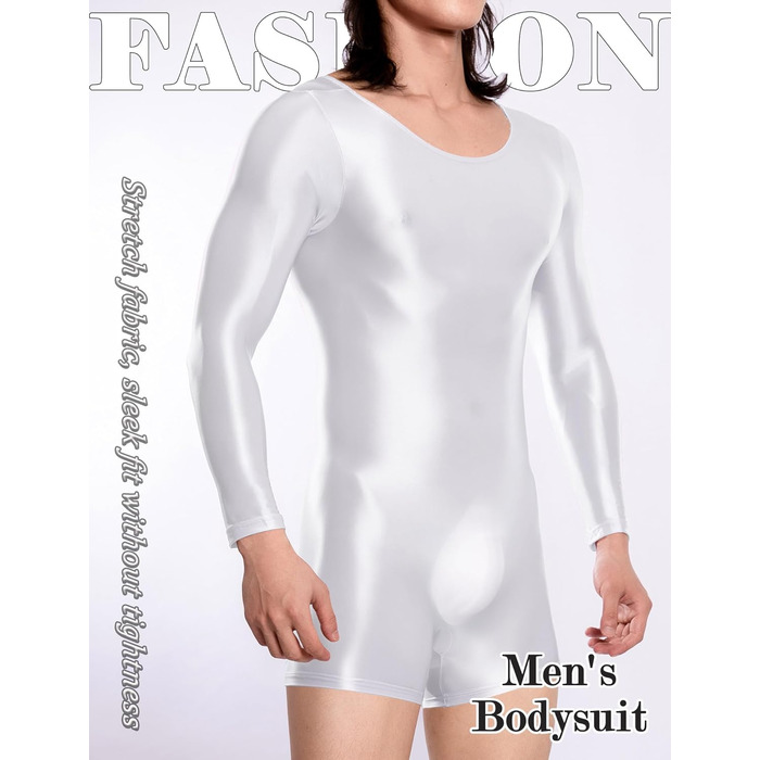Спортивний комбінезон для чоловіків AIEOE з еластичним блиском, прозорий, облягаючий, для танців та спорту, тіло, розмір XL, білий