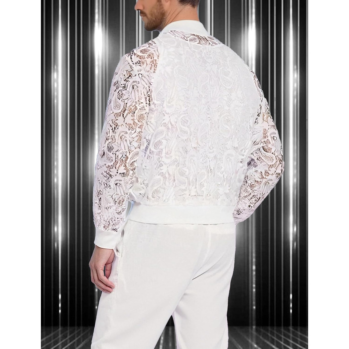 Чоловіча мереживна куртка AIEOE з довгим рукавом, сітка, топ, мереживний блейзер для вечірок, клубів, прозорий топ, мереживний топ для клубу, Fasching, білий