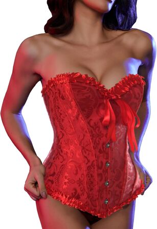 Корсетний топ SLIMBELLE для повного бюсту: готичний корсет з мереживом та шнурівкою, бюстгальтер-корсет, Tanga (L, Бордовий)