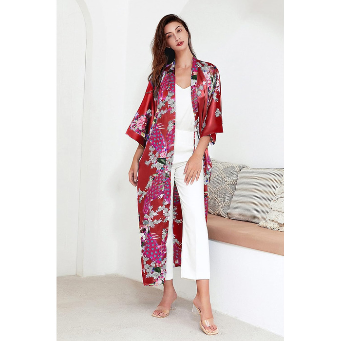 Жіночий халат-кімоно BABEYOND з квітковим принтом, великі розміри, бордовий