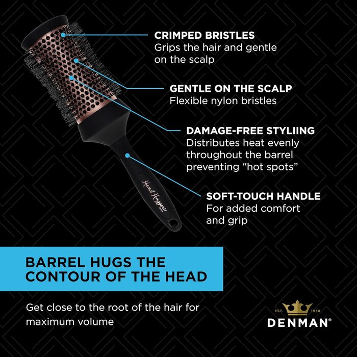 Кругла щітка для волосся Denman Medium Head Huggers DHH4 для об'єму та вирівнювання, рожеве золото та чорний, Large