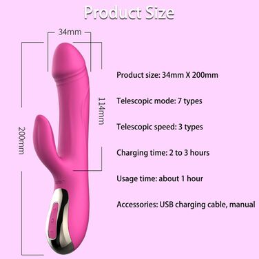 Вібратор Rabbit Silikon Dildo з 7 режимами вібрації, нагріванням та стимуляцією клітора та G-точки. Еротична іграшка для жінок, колір: рожевий