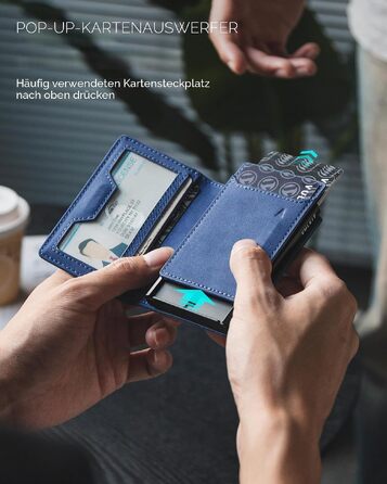 Чоловічий шкіряний гаманець-картхолдер VULKIT з RFID/NFC захистом, відділенням для монет та віконцем для посвідчення, синій