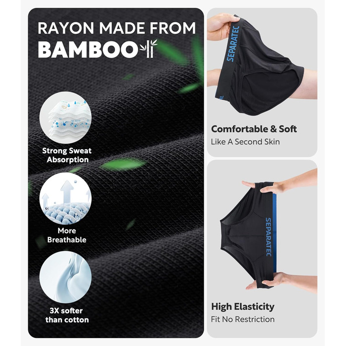 Боксерки чоловічі Separatec 7 шт. з подвійним мішечком, бамбук/район, чорні