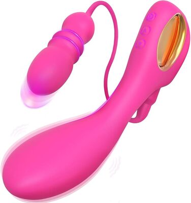 Вібратор для жінок 2-в-1 з G-точкою та анальним вібратором, 10 режимів вібрації та 10 телескопічних режимів, функція удару. Інтимні іграшки для жінок та пар