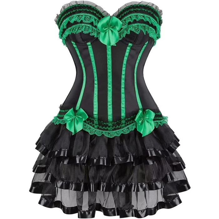 Корсетне плаття корсет, бюстєль, сексуальне, смугасте, мереживо, плаття корсет, готичний рок, жіноче плаття, бурлеск, 4XL, чорно-зелене