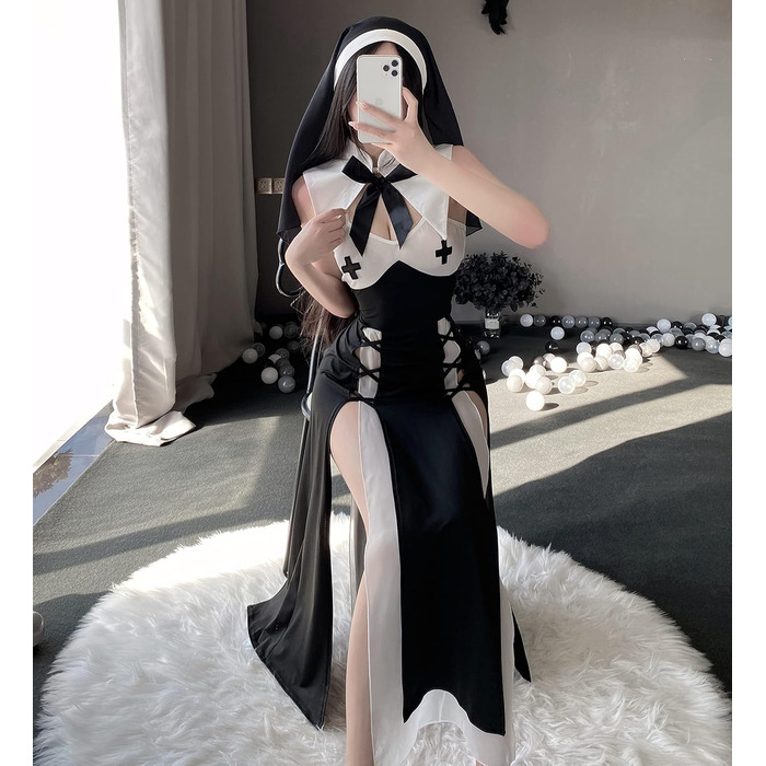 Костюм для косплею JasmyGirls: Костюм черниці, дівочий наряд, костюм ангела, чорне плаття, X-S - M