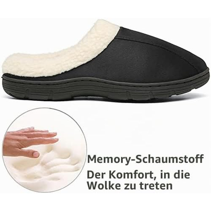 Чоловічі домашні капці з ефектом пам'яті Memory Foam, плюшеві замшеві пантофлі, чорні, розмір 44/45 EU