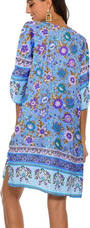Сукня-туніка BDTECAOR Vintage Ethnostil блакитна бохо V-подібний виріз 3/4 рукав пляжна сукня зелений колір (M, Peri)