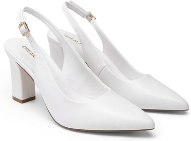 Жіночі туфлі-човники Dream Pairs на підборах з відкритою п'ятою (slingback), білі, розмір 39 EU