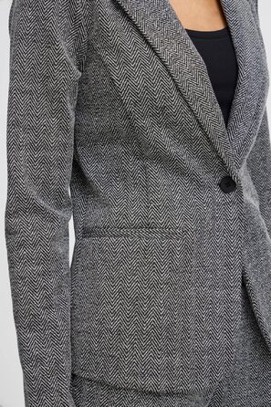 Жіночий жакет ICHI IHKATE з жакардового тканини Slim Fit, чорно-білий в їлочку, з V-подібним вирізом та одним ґудзиком, розмір L