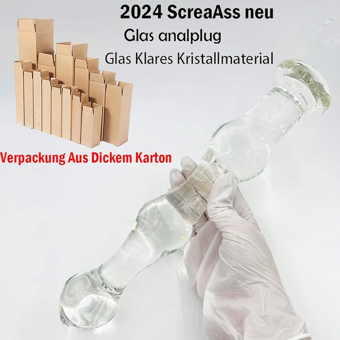Скляний анальний дildo ScreaAss 31 см XXL з анальними кульками, 48/52/58 мм, для чоловіків та жінок