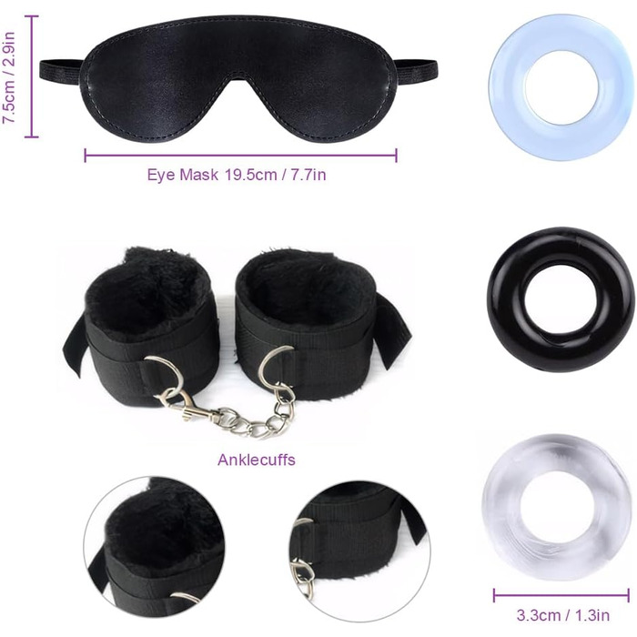 Набір для БДСМ-фетишу, 34 шт. (чорний та фіолетовий): кайдани, щипці для сосків, маска для очей, прічка. Ідеальний для початківців та досвідчених