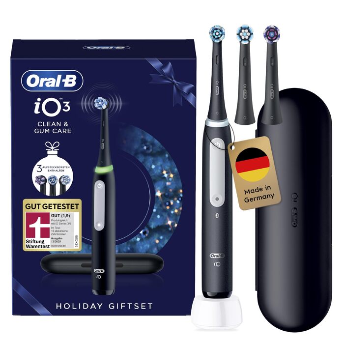 Електрична зубна щітка Oral-B iO Series 3 Matt Black: 3 режими чищення, набір з 4 насадок та чорним дорожнім футляром