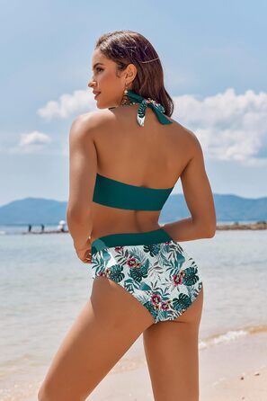 Бікіні Ecouaer для жінок, комплект двочастинний з високою талією, корегуючий животик, купальник з зав'язками на шиї, S-XXL XL, зелений