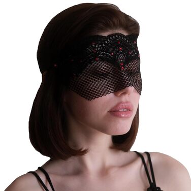 Чорна мереживна півмаска для жінок з червоними стразами – венеціанська маска для маскараду, карнавалу, весілля, вечірки, косплею, бурлеску та Марді Гра (Чорний (червоні стрази))