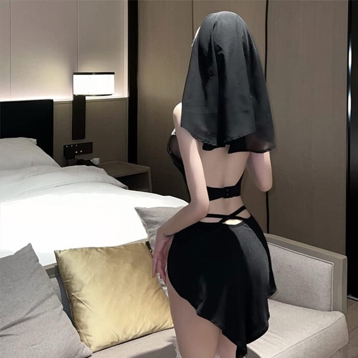 Костюм для косплею JasmyGirls: Костюм черниці, дівочий, з розрізом, для ролей, тематики Хелловін, готичний стиль (чорний двочастинний, X-Small - Medium)